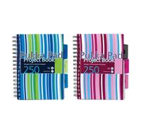 Pukka Pad - Cuaderno de proyectos tamaño A5, color rosa/azul, cuaderno de 250 páginas con separadores y bolsillos de almacenamiento, cuaderno de proyectos A5 con cubiertas de poliéster duraderas
