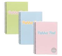 Pukka Pad Cuadernos Jotta A5 Pastel - Paquete de 3 blocs de notas de alambre con 200 páginas, 100 hojas de papel rayado de 80 g/m² de 8 mm y márgenes perforados de 4 agujeros, rosa, azul y verde, 11.7
