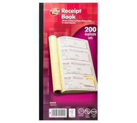 Pukka Pad, dupli autocopiants reçu livre 140 x 276 mm. 4 reçus par page. duplicata 200 Jeux.. micro-perforée série numérotées. Coutures livre dcu1520 latéraux.
