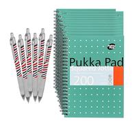Pukka Pad Jotta - Cuaderno cuadriculado A5 de 200 páginas, papel cuadriculado de 80 g/m² y bordes perforados para escuela, oficina y diario, variaciones disponibles con bolígrafo de cebra gratis