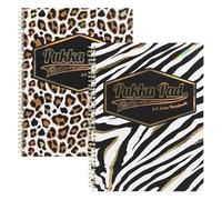 Pukka Pad Wild - Bloc de notas A4+, 2 unidades, cuaderno rayado con estampado animal con 160 páginas de papel de 80 g/m², bloc rayado A4+ con páginas perforadas, cuaderno en espiral para escuela