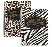 Pukka Pad, Wild - Cuaderno A4+ Jotta - Paquete de 2 cuadernos encuadernados en varios estampados de cebra y leopardo, 160 páginas de papel forrado de 80 g/m²