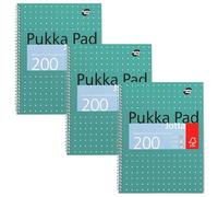 Pukka Pads Metallic Jotta - Cuaderno de espiral doble (3 unidades, A4, 200 hojas microperforadas, 80 g/m², raya de 8 mm, con margen), diseño verde metalizado