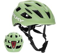 PUKY Casco M Verde | Ideal para Circunferencia de la Cabeza 54 - 58 cm | Ligero y ventilado | Robusto policarbonato y protección de Espuma EPS | Módulo de luz y Visibilidad 360° | Diseño Elegante y