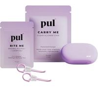 PUL Aligner Care Convenience Kit - Case + 2-in-1 Tool for Invisalign, Retainers, Partial Dentures, Mouth & Night Guards & More - Purple Case & 2-Pack of Blue Aligner Seating Chewie & Removal Tool