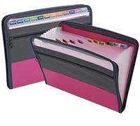 PULaif Fundamentos Carpeta expansible, Carpeta de acordeón de 13 Bolsillos con Cierre de Cremallera y Etiquetas Adhesivas for tamaño A4, Multicolor(Pink)