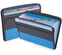 PULaif Fundamentos Carpeta expansible, Carpeta de acordeón de 13 Bolsillos con Cierre de Cremallera y Etiquetas Adhesivas for tamaño A4, Multicolor(Blue)