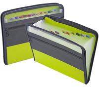PULaif Fundamentos Carpeta expansible, Carpeta de acordeón de 13 Bolsillos con Cierre de Cremallera y Etiquetas Adhesivas for tamaño A4, Multicolor(Green)