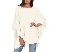 PULI Poncho elegante de viscosa para mujer, de punto, holgado, poncho, Color blanco marfil., Tallaúnica