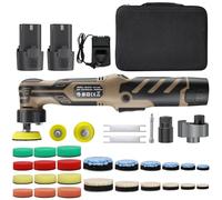 Pulidor inalámbrico profesional, 12 V pulidor de coche con 2 baterías, 11 velocidades variables, 2500-6000 RPM, placa de pulido reemplazable de 2 pulgadas, para pulir, circular y limpiar (caqui)