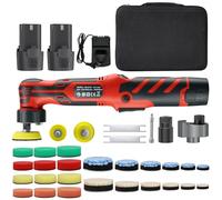 Pulidor inalámbrico profesional, 12 V pulidor de coche con 2 baterías, 11 velocidades variables, 2500-6000 RPM, placa de pulido reemplazable de 2 pulgadas, para pulir, circular y limpiar (rojo)