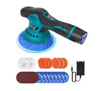 Pulidora de coche, 300 W, pulidora orbital, pulidora excéntrica, 8 velocidades, juego de pulido con 2 baterías de 2,0 Ah + 22 almohadillas de pulido, para pulir, eliminar arañazos, encerar