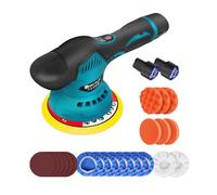 Pulidora de coche de 300 W, pulidora excéntrica/orbital, 8 velocidades, juego de pulido con 2 baterías de 2,0 Ah + 22 almohadillas de pulido para pulir, eliminar arañazos, encerar