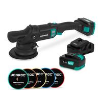 Pulidora de doble acción PRO 20V - Ø150mm | Incl. 2x baterías 4.0Ah, cargador rápido y 5 esponjas de pulido