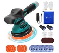 Pulidora excéntrica de 12 V con 2 baterías y 22 accesorios, 6 velocidades variables para el cuidado del coche, pulido, encerado, eliminación de arañazos - Juego de pulidor para coche, barco, mueble