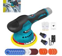 Pulidora excéntrica para coche con 2 baterías, juego de 23 unidades, máquina pulidora con batería, máquina de cera con 8 velocidades variables, pulido de órbita aleatoria de 12 mm, batería pulidora