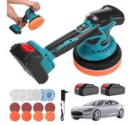 Pulidora Orbital Coche, Pulidora Excéntrica de 21V 480W 7200rpm con 2 Baterías Esponja Pulidora de 150mm Máquina Pulidora Angular de 8 Velocidades para Pulir Encerado para Automóvil Barco