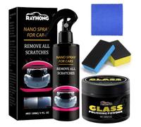 Pulimento Coche Arañazos 120ml & Enlever Rayure Profonde Verre 30g | In 2 Esponjas+Toalla,Pulido de Vidrio,Pulimento Cristales Coche,Spray Reparador Arañazos Coche,Spray Quita Arañazos Coche