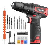 PULITUO Set de Taladro Atornillador Batería 12V, Mini Atornillador 35 N·m de Par, 21+1+1 Niveles de Par, Batería 1300 mAh con Luz LED, Regulación de 2 Velocidades, para Bricolaje y DIY (Rojo)
