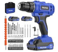 PULITUO Taladro Percutor a Batería, Taladro Atornillador Batería 20V c/ 2x2,0Ah, 45 Nm, 25+1 Niveles de Par, Portabrocas de 1/2", 2 Velocidades, Con Set de Accesorios, Bolsa Incluida