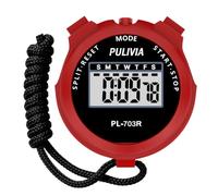 PULIVIA Cronómetro Deportivo con Cronómetro Digital Memoria Dividida, Calendario Reloj de 12/24 Horas con Alarma, Pantalla Grande para Entrenadores Deportivos Entrenamiento Carrera, Rojo