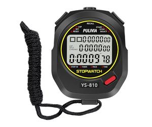 PULIVIA Cronometros Deportivos con Memoria de Cuenta Regresiva para 10 Vueltas/Fracciones, 12/24 Horas, Alarma, Calendario, Modo de Ritmo, Pantalla Grande para Entrenadores de Carrera, Negro