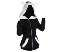 Pull à capuche patchwork coloré pour femme avec oreilles de chat duveteuses, Negro , S