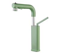 Pull Down Basin Faucet 360° Swivel Liftable Bathroom Brass Lavatory Vessel 3 Function Water Sink Hot and Cold Mixer Tap, Single Handle,Green (Brushed Gold)