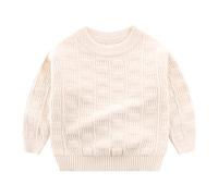 Pull en Tricot unicolore à Manches Longues pour Enfants, Chaud et Doux pour l'hiver, idéal pour Les garçons et Filles de 3 à 8 ANS, vêtement décontracté Confortable (Beige, 7-8 Years)