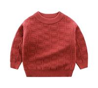 Pull en Tricot unicolore à Manches Longues pour Enfants, Chaud et Doux pour l'hiver, idéal pour Les garçons et Filles de 3 à 8 ANS, vêtement décontracté Confortable (Red, 3-4 Years)