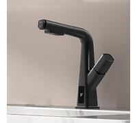 Pull out Bathroom Faucet, Temperature Display Basin Mixer taps with Single Lever Handle, bathoom Sink Tap Mixers Brass, Basin Mixer Tap Hot and Cold Water Sink taps,Black