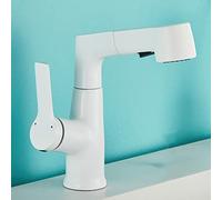 Pull out Bathroom Mixer Basin Tap, Basin Mixer Tap for Hot and Cold Water, 360° Swivel spout Faucet, Single Lever Pull out Mixer Tap for Bathroom Sink,White