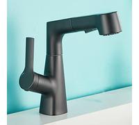 Pull out Bathroom Mixer Basin Tap, Basin Mixer Tap for Hot and Cold Water, 360° Swivel spout Faucet, Single Lever Pull out Mixer Tap for Bathroom Sink,Black