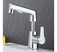 Pull out Bathroom Mixer Basin Tap, Single Hole Bathroom Sink Faucet with 3 Modes Pull Down Sprayer, Single Lever Hot and Cold Water Sink taps Brass Mixer taps, Chrome