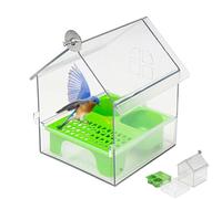 Pull-out External Parrot Feeder, Decorative Bird Feeder, External Acrylic Transparent Parrot Cage for Small and Medium Canary Cockatoo Cockatiel Finch (Green Set)