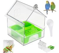 Pull-out External Parrot Feeder, Finch Hummingbird Bath, Bird Transparent Bath Tub Water Food Dish, Hanging Wild Bird Seed with Squirrel Proof Tray, for Balcony Garden Fence (Green)