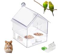 Pull-out External Parrot Feeder, Hanging Bird Cage Feeder with Dual-Chamber Transparent Bath Tub for Easy Refilling & Clean for Finches & Rodents Pet Lovers (White)