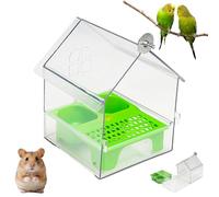 Pull-out External Parrot Feeder, Hanging Bird Cage Feeder with Dual-Chamber Transparent Easy Refilling & Clean for Finches & Rodents Lovers (Green)