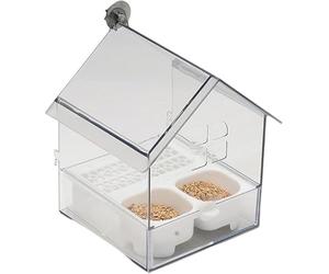 Pull-out External Parrot Feeder,Hanging Mess-Free Bird Feeder,Squirrel-Proof,Clear Bird Feeder,Can Hold Food and Water at The Same Time, Easy to Hold and Clean, Suitable for Bird Lover (White)