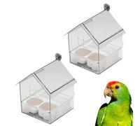 Pull-out External Parrot Feeder, Hanging Wild Bird Seed Platform with Squirrel Proof Metal Tray, Multi-Function Feeder Can Hold Food and Water at The Same Time, Easy to Hold and Clean (White*2)