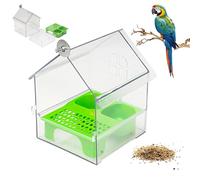 Pull-out External Parrot Feeder, Long-Lasting Outdoor Use, 7.2×5.7×5.5", Bird Feeder House, Decorative Transparent Bird Bath Tub Easy to Fill, Clean, for Finch and Hummingbird, Patio (Green)