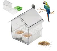 Pull-out External Parrot Feeder, Long-Lasting Outdoor Use, 7.2×5.7×5.5", Bird Feeder House, Decorative Transparent Bird Bath Tub Easy to Fill, Clean, for Finch and Hummingbird, Patio (White)
