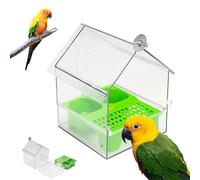 Pull-out External Parrot Feeder, Transparent Acrylic Mess-Free Hanging Bird Feeder, Easy to Fill with Two Food Troughs for Bird Lovers (Green)