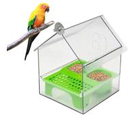 Pull-out External Parrot Feeder, Transparent Bird Cage Feeders with Two Food Troughs, Hanging No Mess Bird Feeder for Cage, Long-Lasting Outdoor Use, for Finch and Hummingbird, Patio (Green)