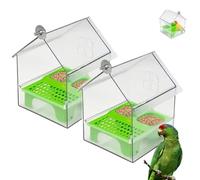 Pull-out External Parrot Feeder, Transparent Bird Feeder House with Pull-out Tray, Decorative Transparent Bird Bath Tub Easy to Fill, Clean, Birds Feeding Supplies (Green,2pc)