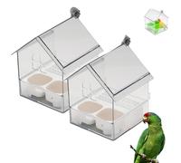 Pull-out External Parrot Feeder, Transparent Bird Feeder House with Pull-out Tray, Decorative Transparent Bird Bath Tub Easy to Fill, Clean, Birds Feeding Supplies (White,2pc)