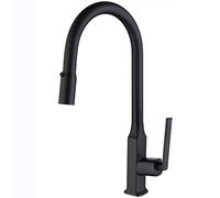 Pull out Kitchen Faucet Matte Black Brass Hot Cold Water Kitchen Mixer Tap Single Handle Single Hole Kitchen Faucet with 2- Mode Pull Down Sprayer