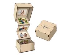 Pull Out Photo Box - Wooden Foldable Keepsake Acordion Photo Display Box, Expandable Memory Album for Home Decor and Storage | Decorative Photos Organizer for Family Friends Women Men Graduation
