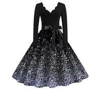 Pull Robe Femme - Vestido de manga larga para mujer, cuello en V, vestido de Navidad, fiesta, baile de graduación, vestido de playa, azul celeste, L