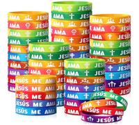 PullCrease 200 pulseras religiosas españolas de Jesús Me ama a granel, 10 estilos, arco iris, Jesús Me AMA, pulseras religiosas, cruz cristiana, regalo de silicona para misioneros, religiosos